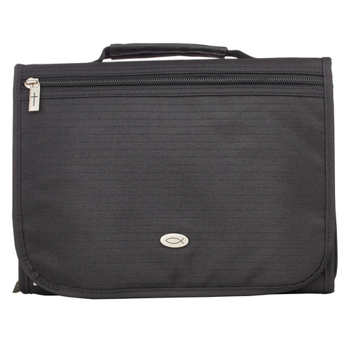 Bible Cover-Three Fold Polyester Organizer-Black-LRG