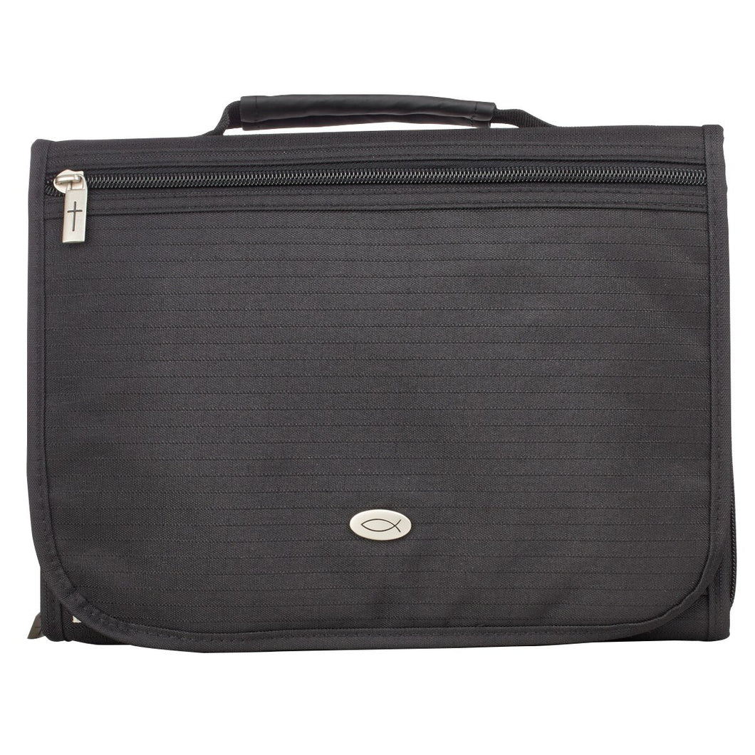 Bible Cover-Three Fold Polyester Organizer-Black-LRG