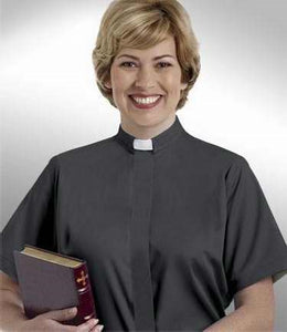 Clergy Shirt-Women-Short Sleeve Tab Collar-Size 16-Black
