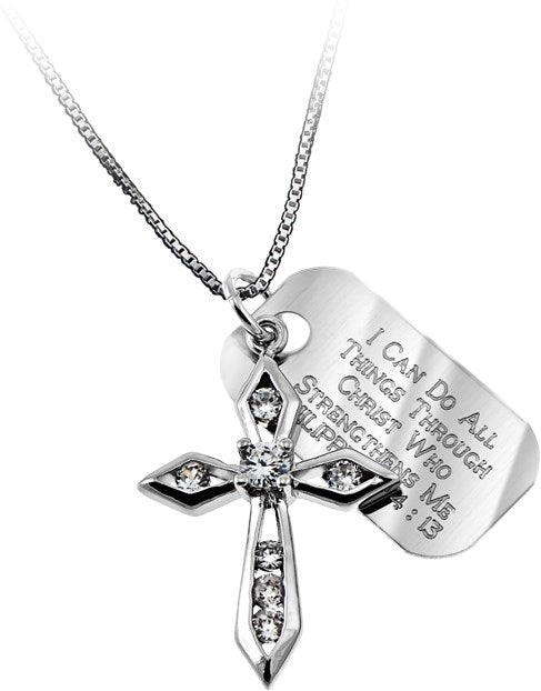 Necklace-CZ Big Makaira Cross-All Things (Phil 4:13) (18