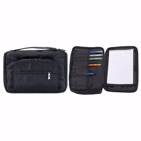Bible Cover-Books Of The Bible Jacquard W/Organizer & Study Kit-Black-XLG