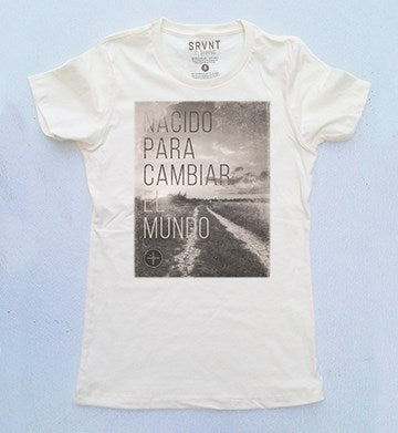 Spanish-Ts-Born To Change The World-Womens-Xs-Ivory/Brown