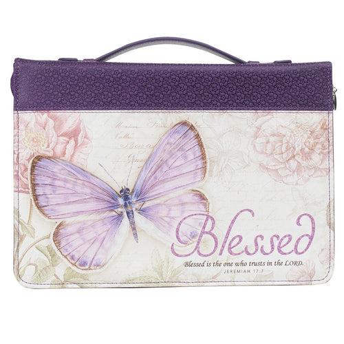 Bible Cover-Blessed/Butterfly Blessings (Jeremiah 17:7)-Purple Faux Leather Fashion-Medium