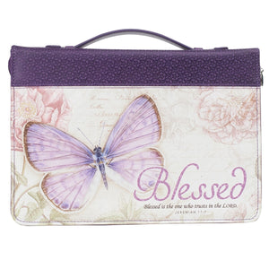 Bible Cover-Blessed/Butterfly Blessings (Jeremiah 17:7)-Purple Faux Leather Fashion-Medium