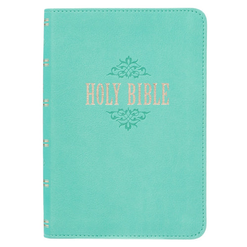 KJV Large Print Compact Bible-Robins Egg Blue Faux Leather
