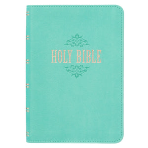 KJV Large Print Compact Bible-Robins Egg Blue Faux Leather