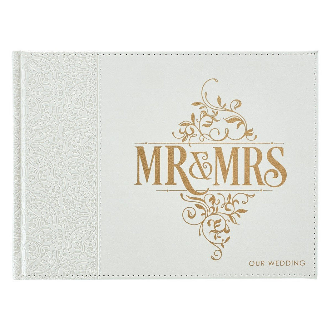Guest Book-Wedding w/Gift Box-White LuxLeather-Mr. And Mrs. (8.25