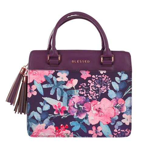 Bible Cover-Blessed-Purple Floral Faux Leather Purse-Style-Large