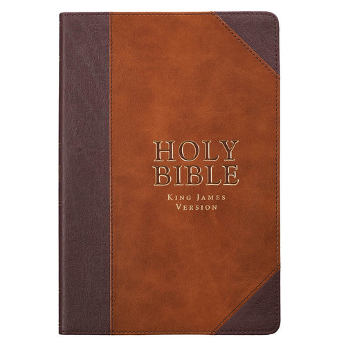 KJV Large Print Thinline Bible-Brown/Tan Portfolio Faux Leather