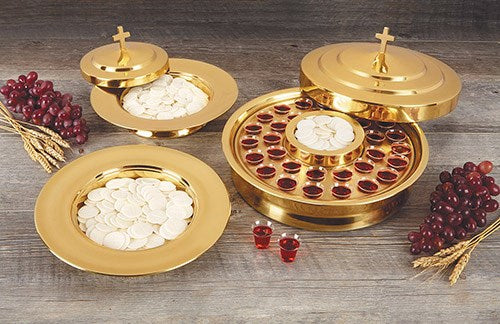 Communion Tray Cover-Polished Steel-Brass