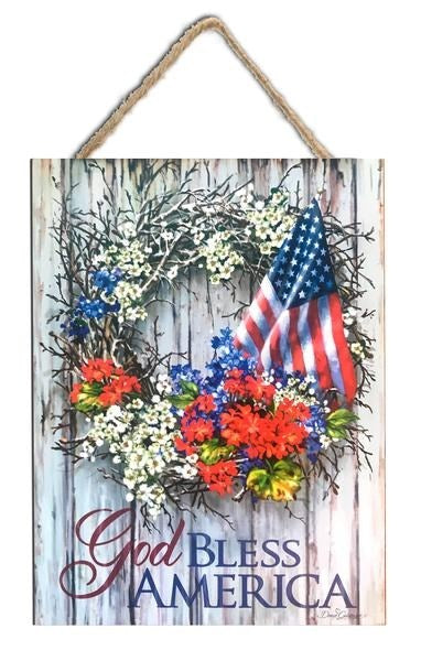 Sign-God Bless America w/Rope Hanger (7.5