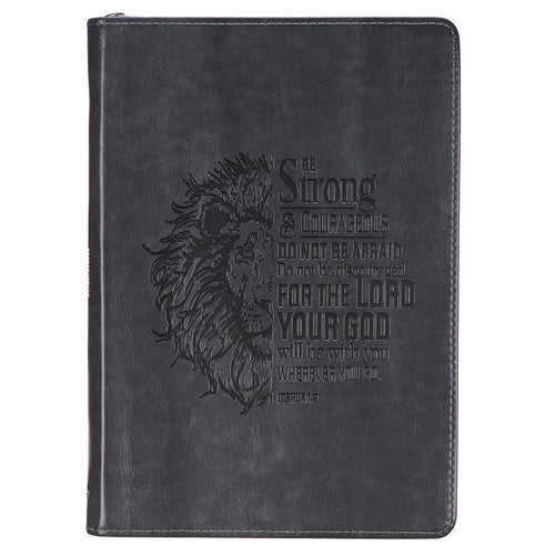 Journal-Classic LuxLeather-Be Strong & Courageous-Gray