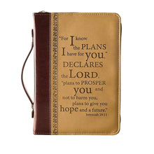 Bible Cover-For I Know The Plans (Jeremiah 29:11)-Two-Tone Brown Faux Leather Classic-XLarge