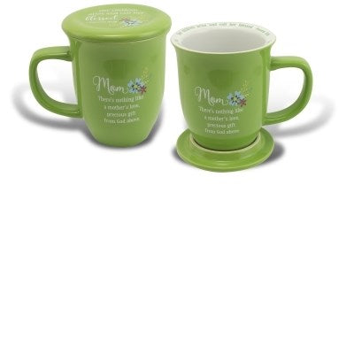 Mug-Grace Outpoured-Mom-Green/White Interior w/Coaster/Lid (14 Oz)