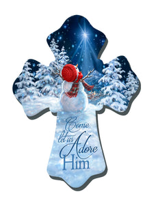 Wall Cross-Snowman/Come Let Us Adore Him (6" x 8")