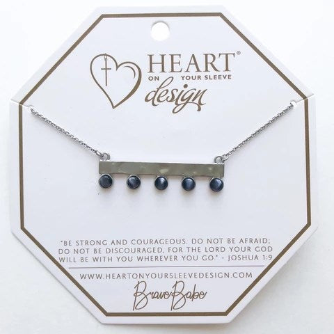 Necklace-Brave Babe Dusk-14K White Gold Bar w/Black Stone Accents (Adj 16