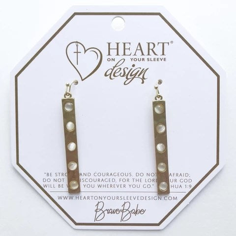 Earrings-Brave Babe Brulee-14K Gold Bar w/White Stone Accents (2