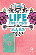 NLT Girls Life Application Study Bible-Teal/Pink Flowers LeatherLike