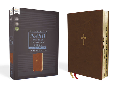 NASB Thinline Bible/Large Print (Comfort Print)-Brown Leathersoft Indexed