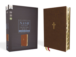 NASB Thinline Bible/Large Print (Comfort Print)-Brown Leathersoft Indexed