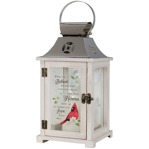 Lantern-Heaven w/Cardinal LED Candle & Timer (13.5