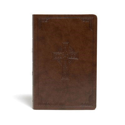 CSB Large Print Personal Size Reference Bible-Brown Celtic Cross LeatherTouch