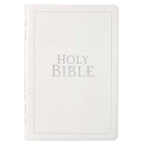 KJV Large Print Thinline Bible-White Faux Leather Indexed