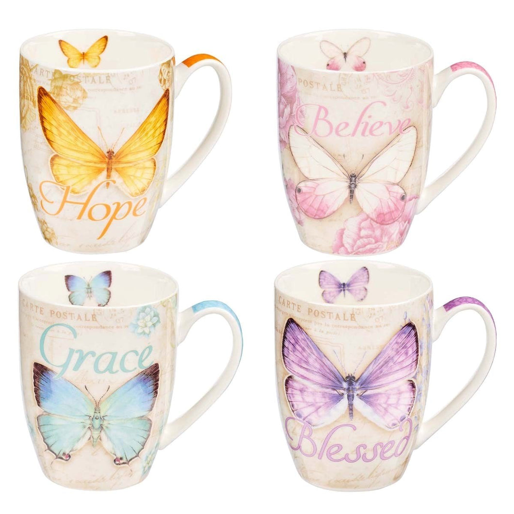 Ceramic Mug Set-Butterflies (Set Of 4)
