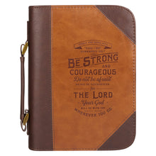 Bible Cover-Be Strong And Courageous (Joshua 1:9)-Two-Tone Toffee/Chocolate Brown Faux Leather-XLarge