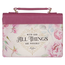 Bible Cover-With God All Things Are Possible (Matthew 19:26)-Vintage Dusty Rose Faux Leather Fashion-Medium