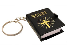 Key Chain-Mini Bible-Black w/Gold Cross (Pack Of 6) (15-JUL-24=PUB OS*)