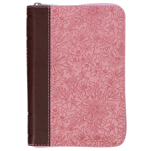 KJV Compact Pocket Bible-Pink/Brown Faux Leather w/Zipper