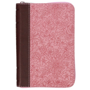 KJV Compact Pocket Bible-Pink/Brown Faux Leather w/Zipper