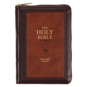 KJV Compact Bible-Burgundy/Saddle Tan Faux Leather w/Zipper