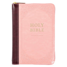 KJV Compact Bible-Pink/Burgundy Faux Leather w/Zipper