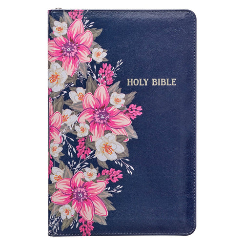 KJV Deluxe Gift Bible-Blue Floral Faux Leather w/Zipper