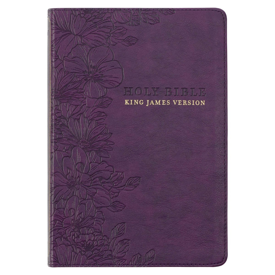 KJV Large Print Thinline Bible-Purple Floral Faux Leather Indexed