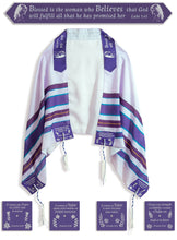 Prayer Shawl-Woman Of Valor/Blessed Is The Woman Who Believes (Luke 1:45) (72" x 24")-Blue