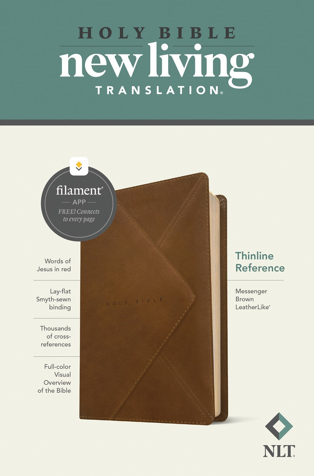 NLT Thinline Reference Bible  Filament Enabled Edition-Messenger Brown LeatherLike