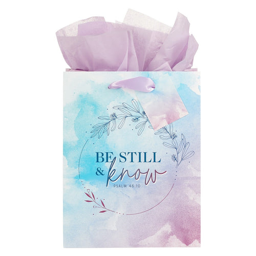Gift Bag-Be Still Watercolor Ps. 46:10 w/Tag & Tissue-Medium