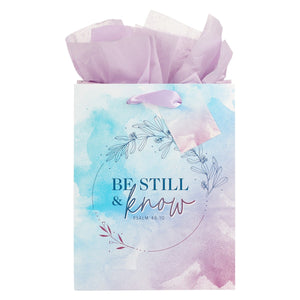 Gift Bag-Be Still Watercolor Ps. 46:10 w/Tag & Tissue-Medium