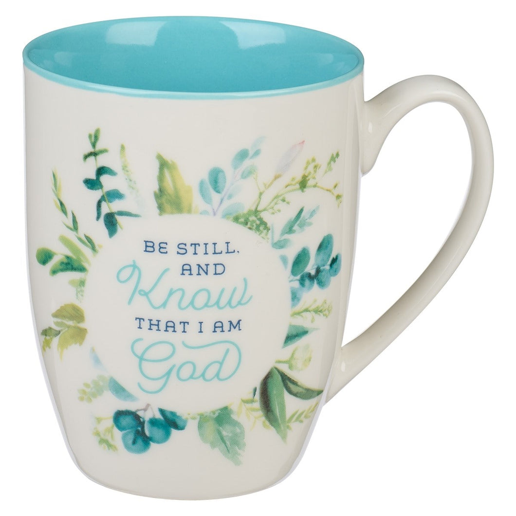 Mug-Be Still And Know (Psalm 46:10)-Teal Floral (MUG902)