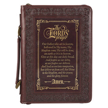 Bible Cover-The Lord's Prayer (Matthew 6:9-13)-Walnut/Burgundy Faux Leather Classic-Medium