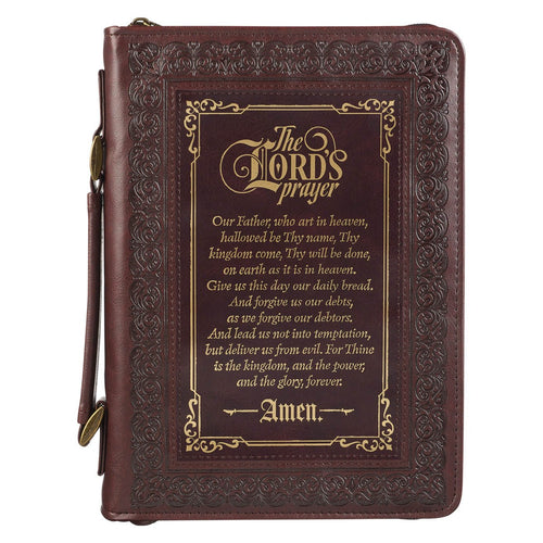 Bible Cover-The Lord's Prayer (Matthew 6:9-13)-Walnut/Burgundy Faux Leather Classic-Medium