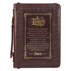 Bible Cover-The Lord's Prayer (Matthew 6:9-13)-Walnut/Burgundy Faux Leather Classic-Medium