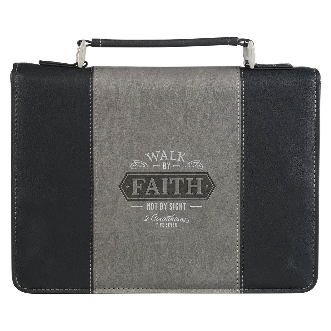 Bible Cover-Walk by Faith-2 Corinthians 5:7-Two-Tone Black-LRG