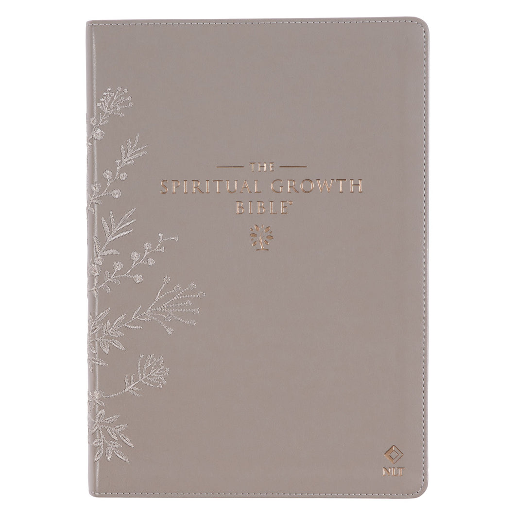 NLT Spiritual Growth Bible-Taupe Floral Embroidered Faux Leather