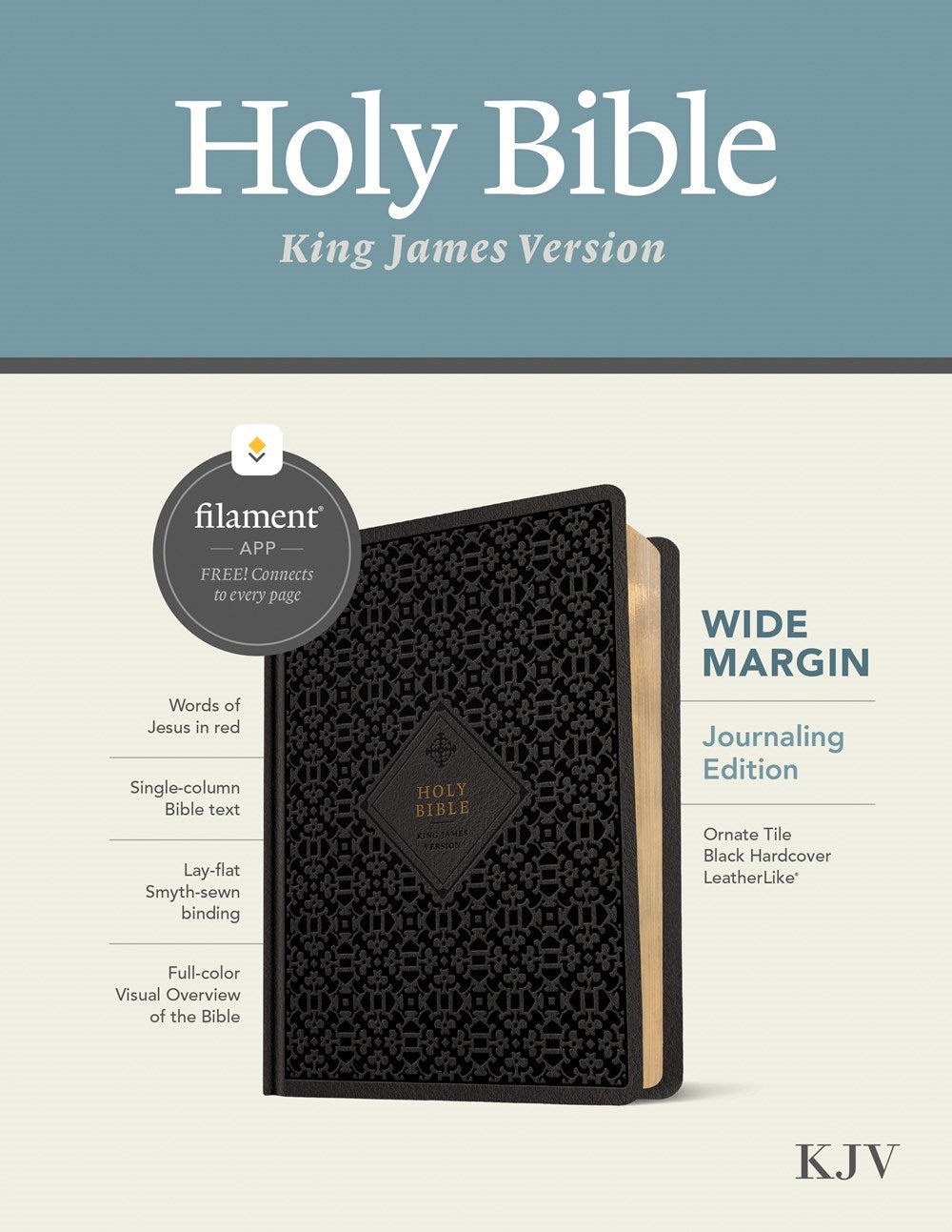 KJV Wide Margin Bible  Filament Enabled-Black Ornate Tile Hardcover LeatherLike