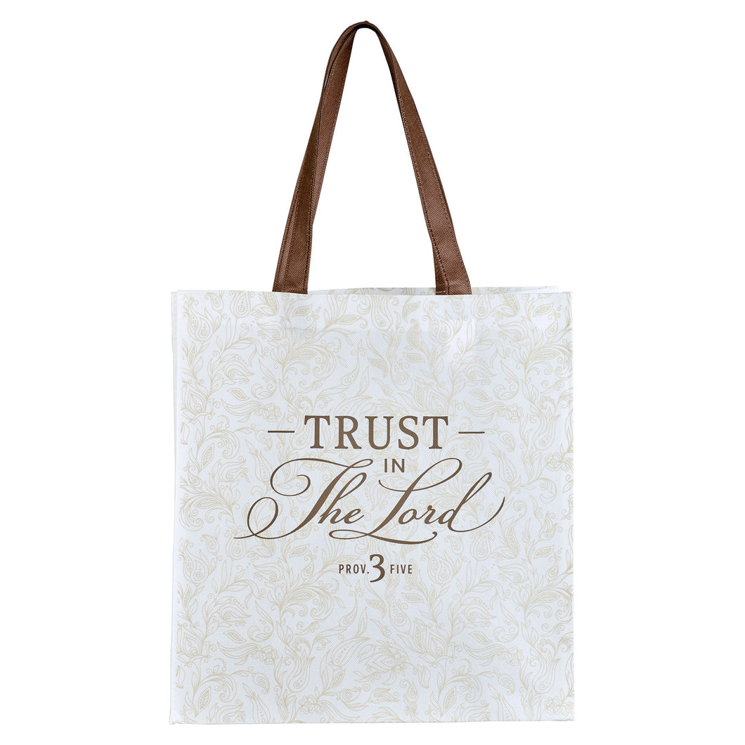 Tote Bag-Trust In The Lord-White/Brown