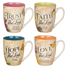 Mug Set-Hope  Trust  Faith  Love-Floral (Set Of 4) (MUGS39)